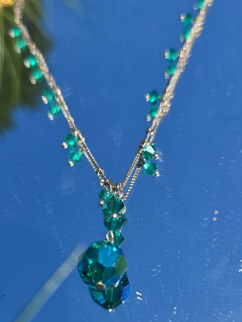 Vintage Emerald AB Crystal Drop Necklace - CC USA brand - Picture 3 of 3